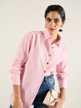 Women Pink & White Penny Stripe Oversized Shirt-SFSHRT20704