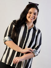 Women Black & White Striped Regular Shirt-SFSHRT20706