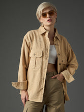 Women Light Beige Corduroy Oversized Shirt-SFSHRT20713