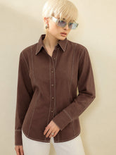 Women Brown Wash Denim Slim Fit Shirt