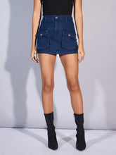 Women Blue Denim A-Line Mini Skirt-SFSKRT30450