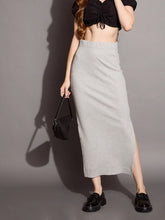 Women Grey Mellange Rib Pencil Skirt-SFSKRT30461