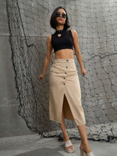 Women Beige Front Button Wrap Skirt-SFSKRT30488-Beige
