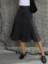 Women Black Washed Denim Flared Hem Skirt-SFSKRT30506
