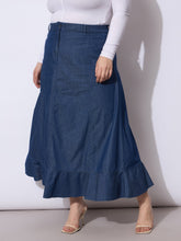 Women Blue Wash Tencil Frill Hem Skirt-SFSKRT30532