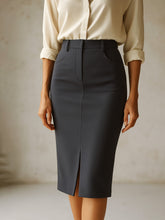 Women Dark Grey Front Slit Midi Skirt-SFSKRT30548