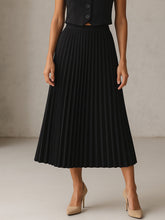 Women Black Elasticated Waist Pleated Midi Skirt-SFSKRT30549