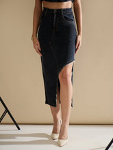 Women Black Washed Front Slit Straight Fit Skirt-SFSKRT30555