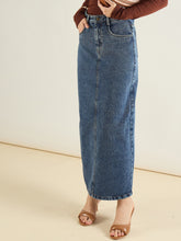 Women Blue Blast Denim Back Slit Long Skirt-SFSKRT30558