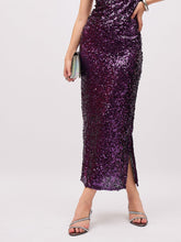 Women Purple Sequin Pencil Skirt-SFSKRT30567