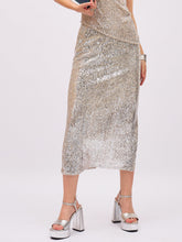 Women Silver Sequin Side Slit Pencil Skirt-SFSKRT30568