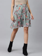 Olive Floral Pleated Mini Skirt