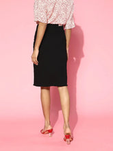 Black Denim Front Slit Pencil Skirt