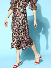 Black Ditsy Floral Wrap Skirt