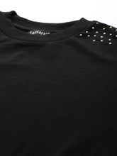 Black Shoulder Studded Terry Sweatshirt