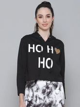 Black Terry HO HO Boxy Crop Hoodie