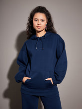 Women Navy Fleece Oversized Hoodie-SFSWSH7464