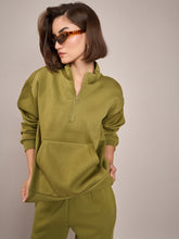 Women Olive Fleece Front Zipper Sweatshirt-SFSWSH7465