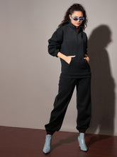 Women Black Fleece Sweatshirt With Joggers-SFSWSH7468_SFPANT50730