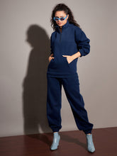 Women Navy Fleece Front Zipper Sweatshirt With Joggers-SFSWSH7469_SFPANT50680