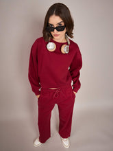 Women Maroon Premium Fleece Oversized Sweatshirt With Track Pant-SFSWSH7514_SFPANT50684