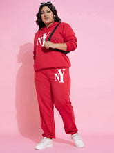 Women Red NEW YOKE Terry Hoodie With Joggers-SFSWSH7562_SFPANT50918