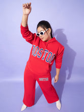 Women Red Fleece BOSTON Hoodie With Track Pants-SFSWSH7566_SFPANT50922