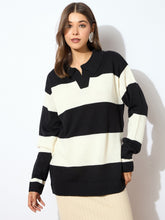 Women Black And White Polo Neck Sweater-SFSWSH7595