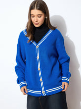 Women Blue Front Button Oversized Cardigan-SFSWSH7599