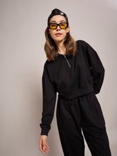 Women Black Terry Oversized Zipper Sweatshirt With Baggy Joggers-SFSWSH7630_SFPANT50991