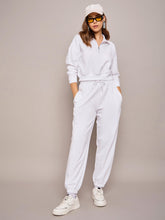 Women White Terry Oversized Zipper Sweatshirt With Baggy Joggers-SFSWSH7631_SFPANT50992