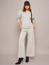 Women Grey Melange Terry Oversized Sweatshirt With Wide Leg Track Pants-SFSWSH7635_SFPANT50998