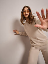 Women Taupe Terry Oversized Sweatshirt With Wide Leg Track Pants-SFSWSH7636_SFPANT50999