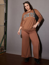 Women Brown Terry TOKYO Printed Sweatshirt with Track Pants-SFSWSH7668_SFPANT51015
