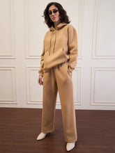 Women Beige Fleece Oversized Hoodie With Sweatpants-SFSWSH7676_SFPANT51045