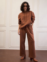 Women Brown Fleece Oversized Hoodie With Sweatpants-SFSWSH7677_SFPANT51046