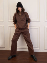 Women Dark Brown Fleece Front Zipper Sweatshirt With Sweatpants-SFSWSH7682_SFPANT51047