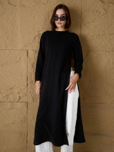 Women Black Round-Neck High Slit Sweater-SFSWSH7686