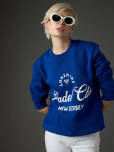 Women Royal Blue Fleece PADEL CLUB Printed Regular Fit Sweatshirt-SFSWSH7695