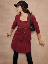 Women Red Houndstooth Top With Mini Skirt-SFTOP42110_SFSKRT30476