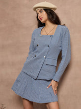 Women Blue Houndstooth Top With Mini Skirt-SFTOP42111_SFSKRT30477