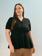 Women Black Rib V Neck Peplum Top-SFTOP42385