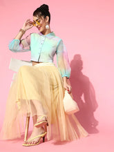 Women Rainbow Organza Shirt Style Crop Top