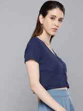 Navy Front Button Crop Top