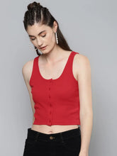 Red Front Button Sleeveless Crop Top