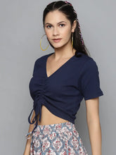 Navy Rouched Crop Top