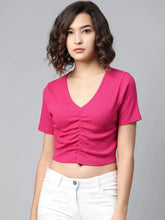 Fuchsia Gather Detail Crop Top