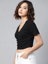 Black Gather Detail Crop Top