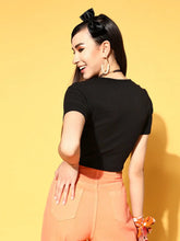 Women Black Gather Detail Crop Top