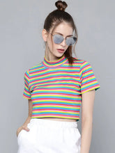 Rainbow Stripes High Neck Crop T-Shirt